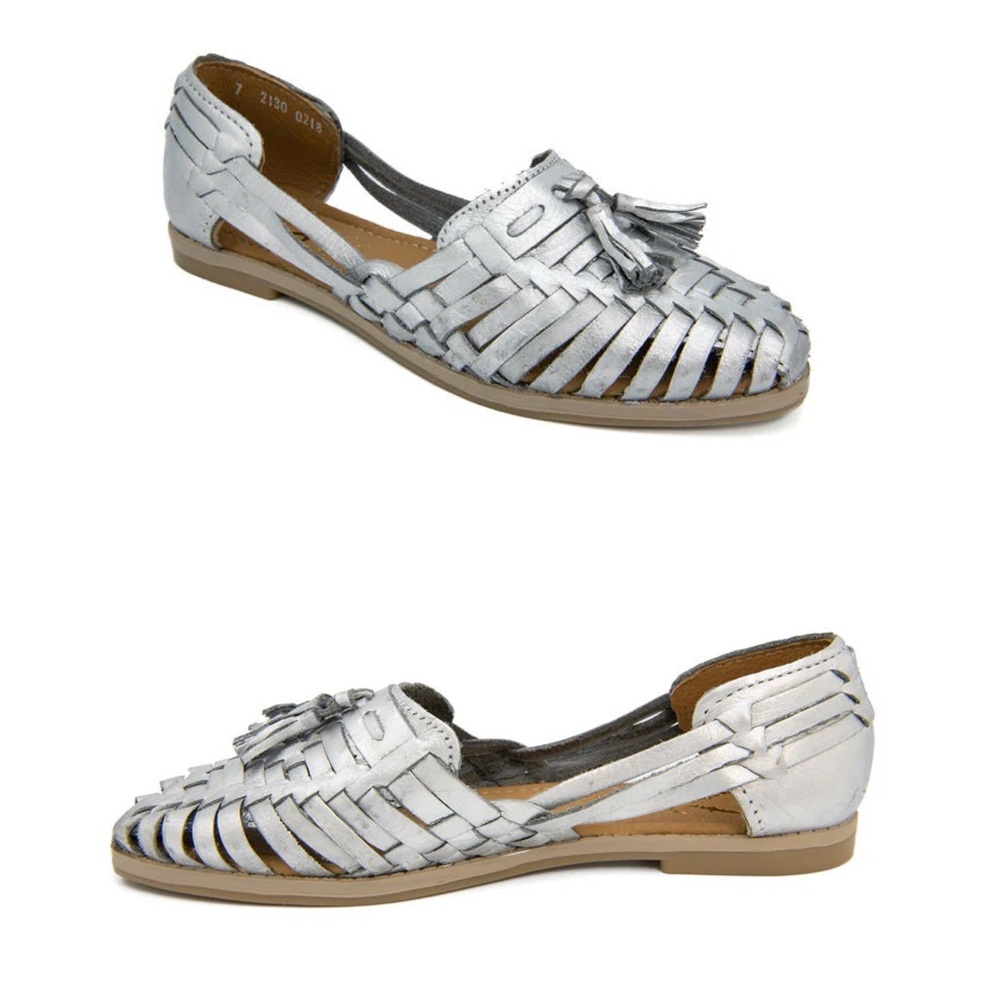 NEW! Women’s Huarache Woven Summer Sandal Silver Leather Size  8